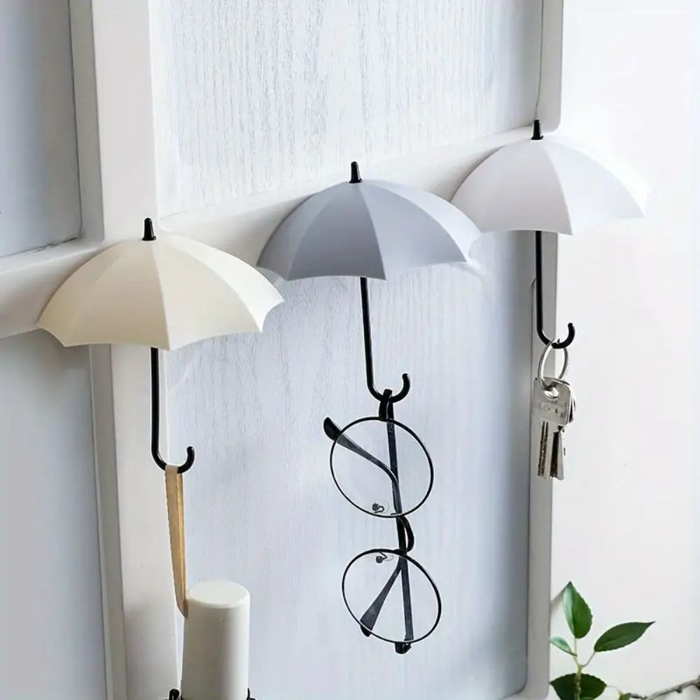 Umbrella Wall Hooks 3-Pack Adhesive Plastic Pastel and Neutral Colors Decorative Storage
