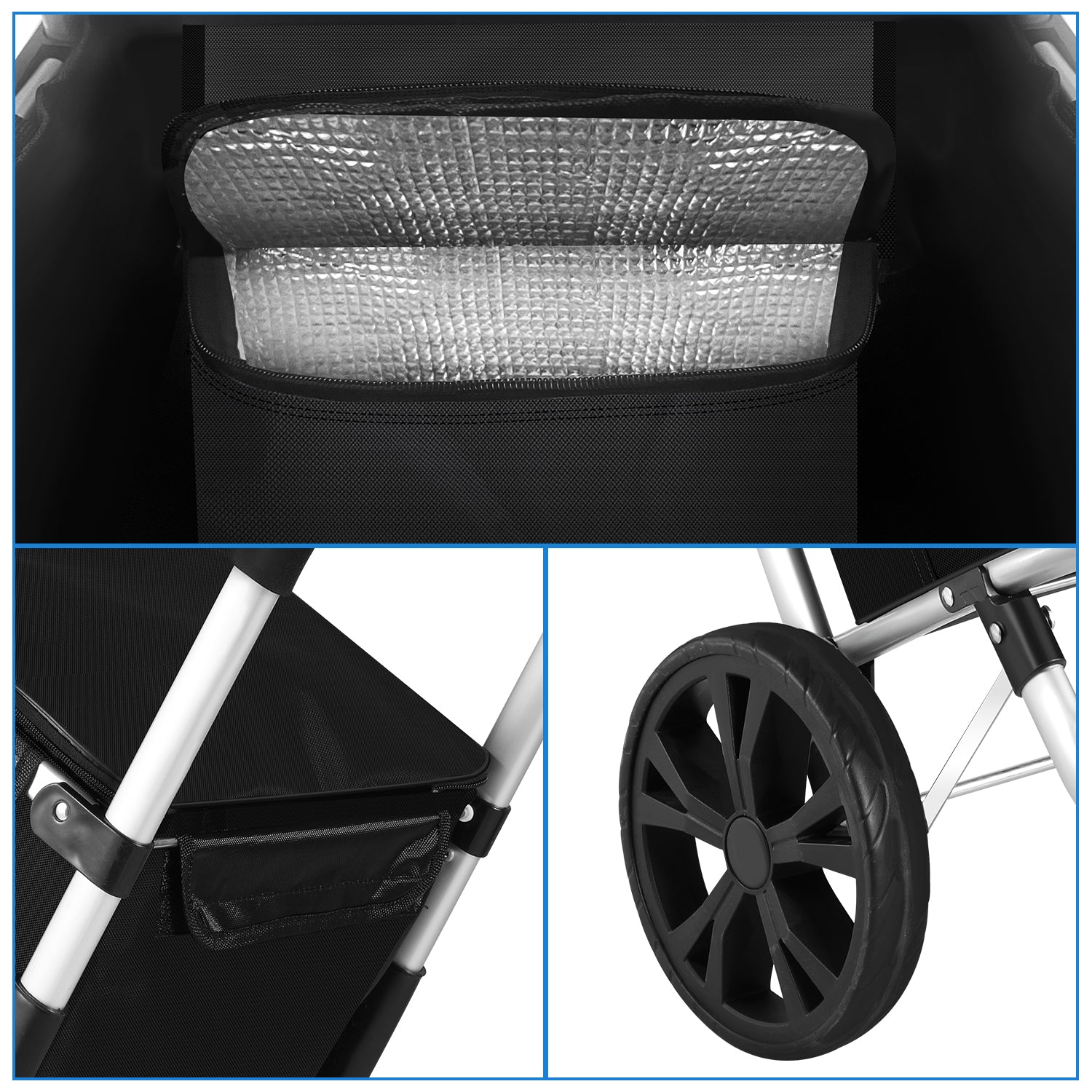 Foldable 40L Shopping Trolley Cart with Removable Bag and Cooling Compartment Black