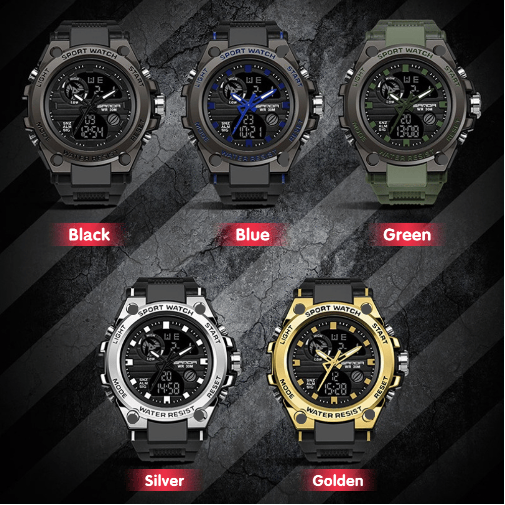 Men's Waterproof Dual-Display Sport Watch with Luminous Dial and Resin Strap