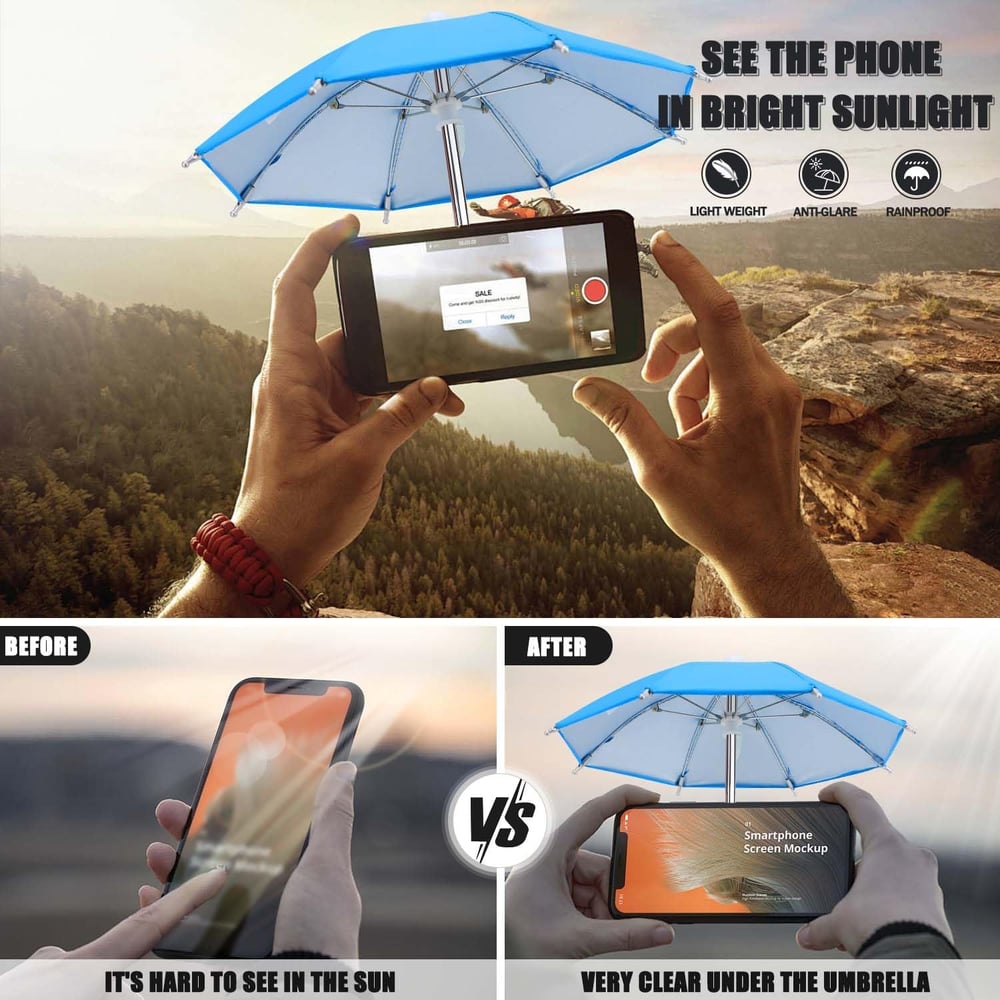 Phone Umbrella Suction Cup Stand Anti-Glare Sunshade Holder for Smartphones Portable Weatherproof Plastic