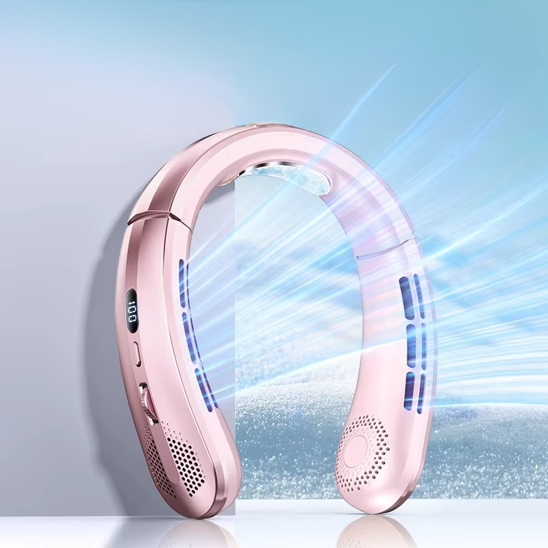 Portable Neck Air Conditioner Cooling Fan Rechargeable Leafless Personal Wearable Fan