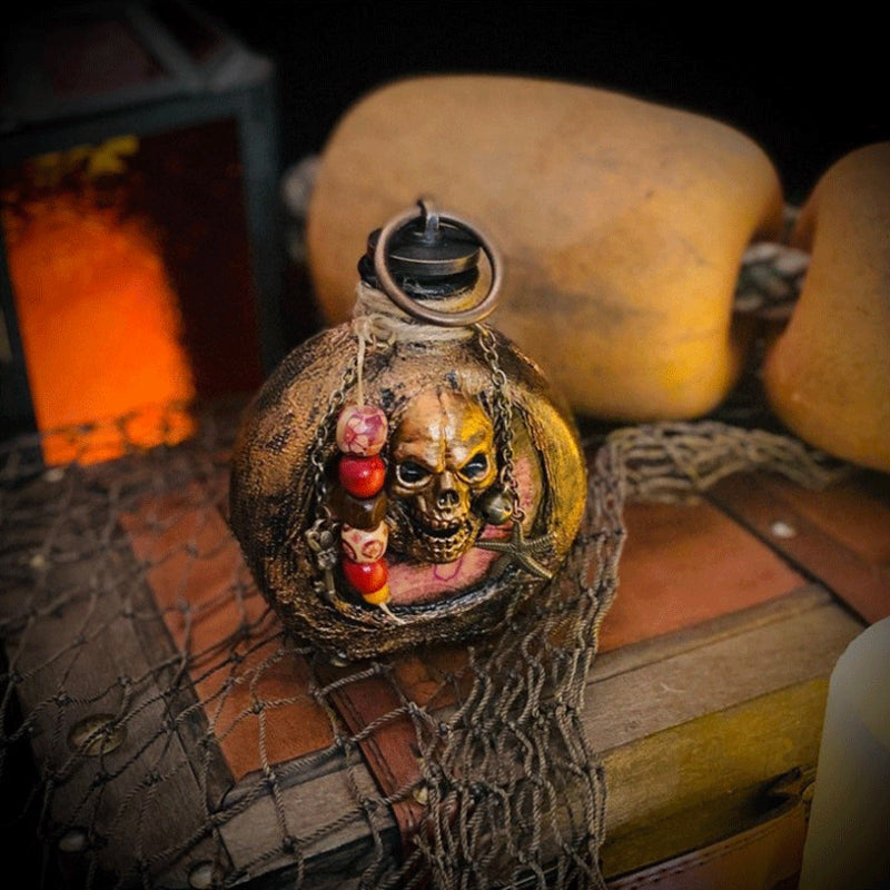 Skull Pirate Rum Bottle Resin 227ml Brown Decorative Flask for Camping Hiking Parties