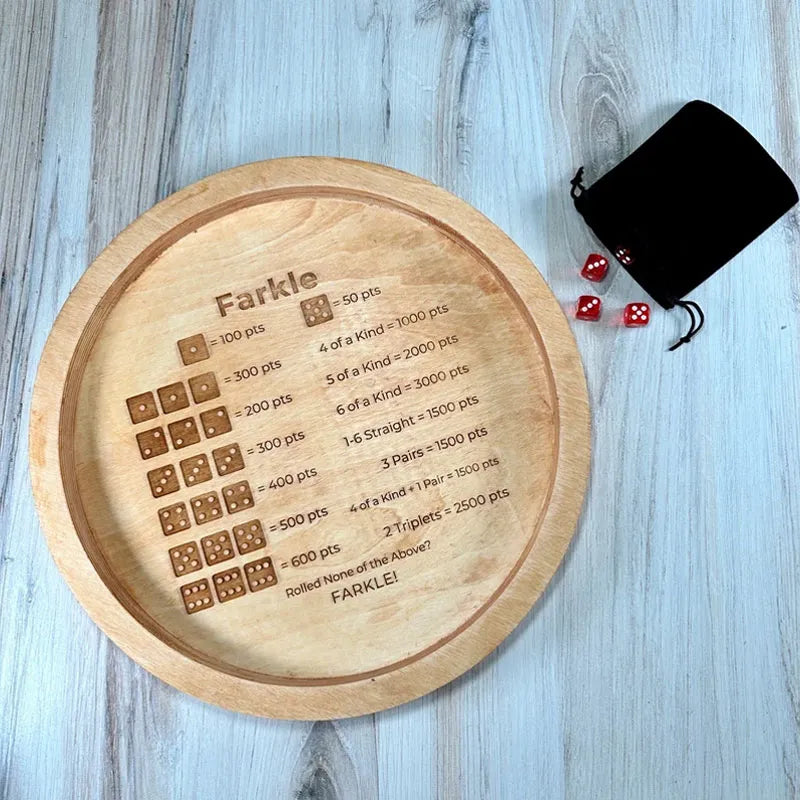 Farkle Dice Tray with Laser-Engraved Scoring System and 6 Dice, 7 or 14 Inch Multipurpose Game Tray