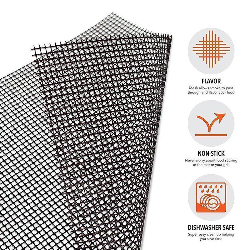 Reusable Non-Stick PTFE Fiberglass Grill Mat Black 15.7 x 13 Inches Dishwasher Safe Heat Resistant
