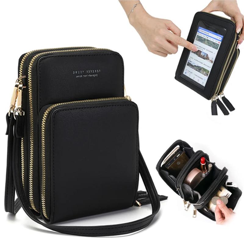 Touchscreen Phone Crossbody Bag with RFID Blocking and Removable Straps, Synthetic Leather, Fits Phones Up to 6.5 Inch