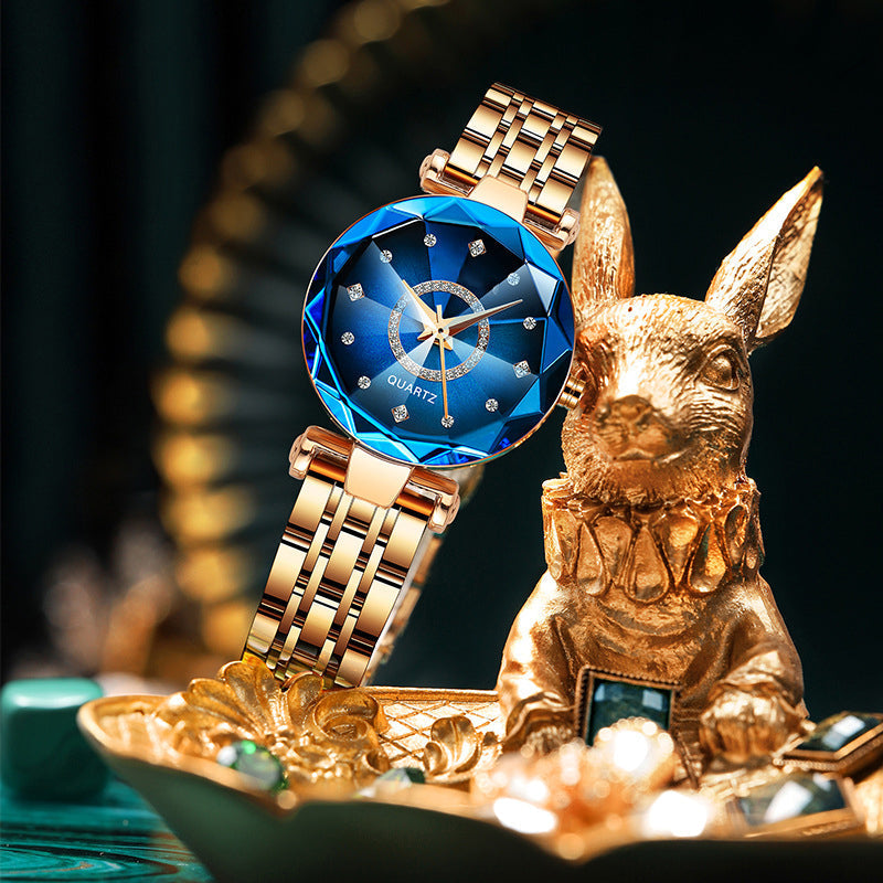Ladies Waterproof Quartz Watch Stainless Steel Strap Starry Diamond Dial 26mm