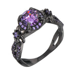 Vintage Black Sapphire Ring Copper Gold Plated Unisex Artificial Stone Round Band