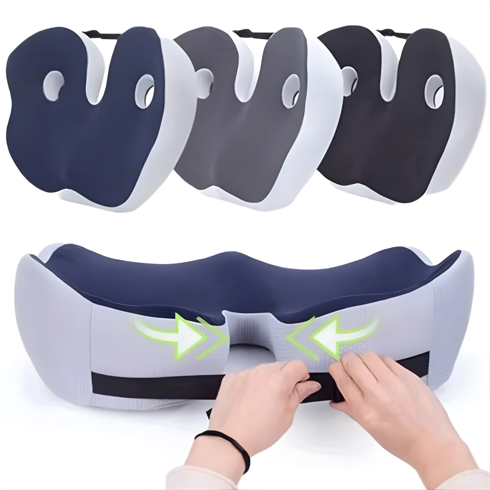 Memory Foam Orthopedic Seat Cushion Adjustable Pressure Relief Contoured Ergonomic Support with Breathable Cover and Non-Slip Base