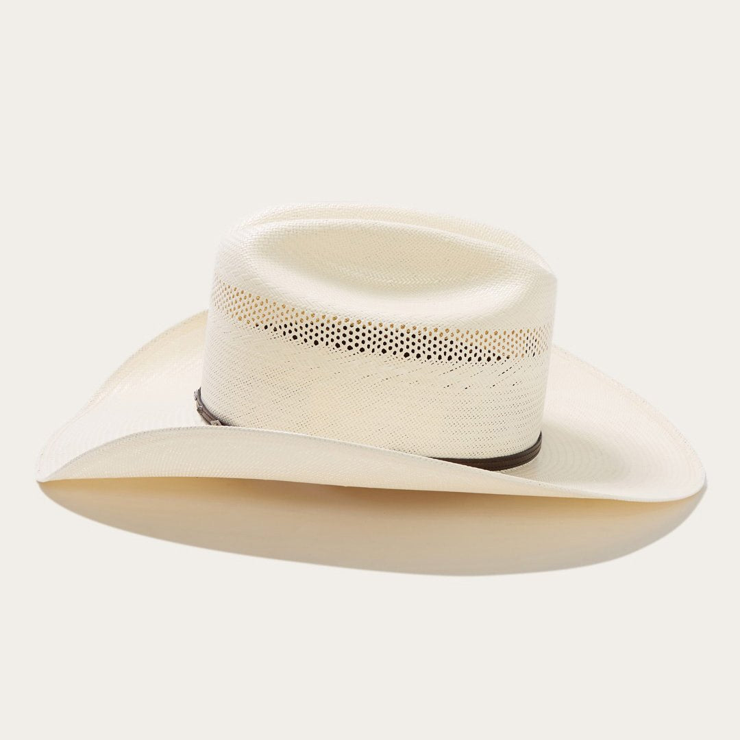 Straw Cowboy Hat Cattleman Crown Ventilated Leather Hatband Silver Gold Accents 4 1/4" Brim 4 1/8" Crown