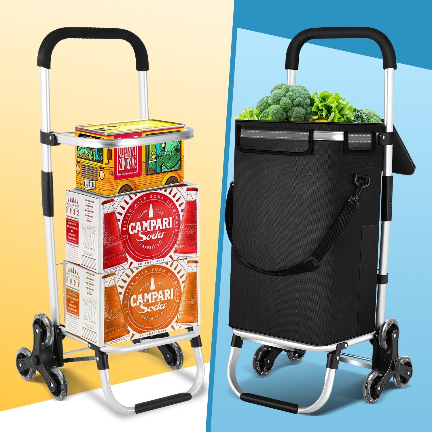 Foldable 40L Shopping Trolley Cart with Removable Bag and Cooling Compartment Black