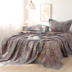 Reversible Cotton Quilt with Petal Flower Pattern Summer Blanket Bedding Full Queen King