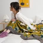 Olive Flower Printed Cotton Quilt Double-Sided Boho Bedroom Decor Full Queen King