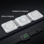 Foldable 3-in-1 Wireless Charger 15W Fast Charging for Phone AirPods Apple Watch Black White