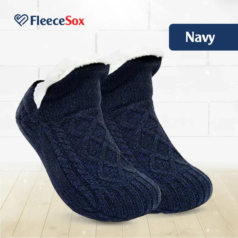 Fleece-Lined Thermal Slipper Socks Non-Slip Grips Warm Cozy Indoor Socks Acrylic Polyester