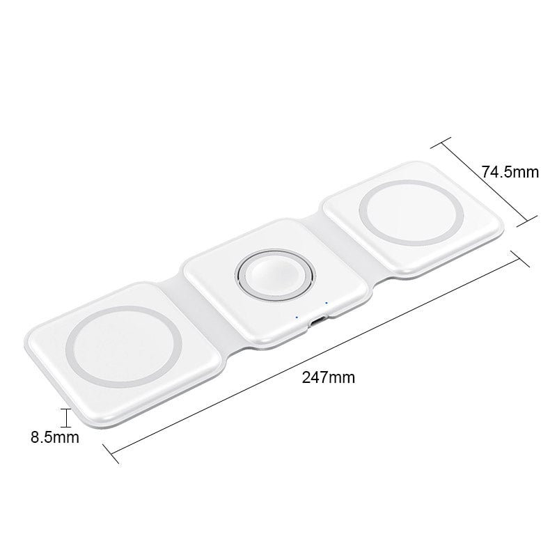 Foldable 3-in-1 Wireless Charger 15W Fast Charging for Phone AirPods Apple Watch Black White