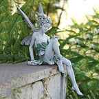 Sitting Fairy Garden Statue Resin Figurine White Brown 22 cm Decorative Outdoor Patio Ornament