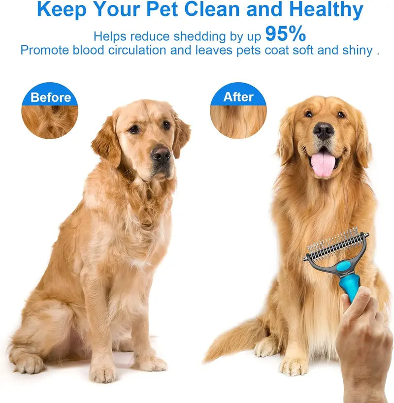Double-Sided Pet Grooming Brush Stainless Steel Pins Pain-Free Detangling for Dogs Cats Rabbits