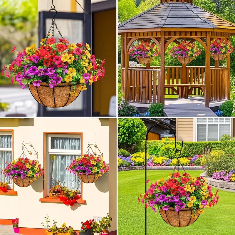 EterniBloom Artificial Hanging Flower Basket with 12 Silk Flowers Weatherproof UV-Resistant Decor