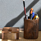 Handmade Wooden Pen Holder Natural Solid Wood Desk Organizer Rustic Office Accessory