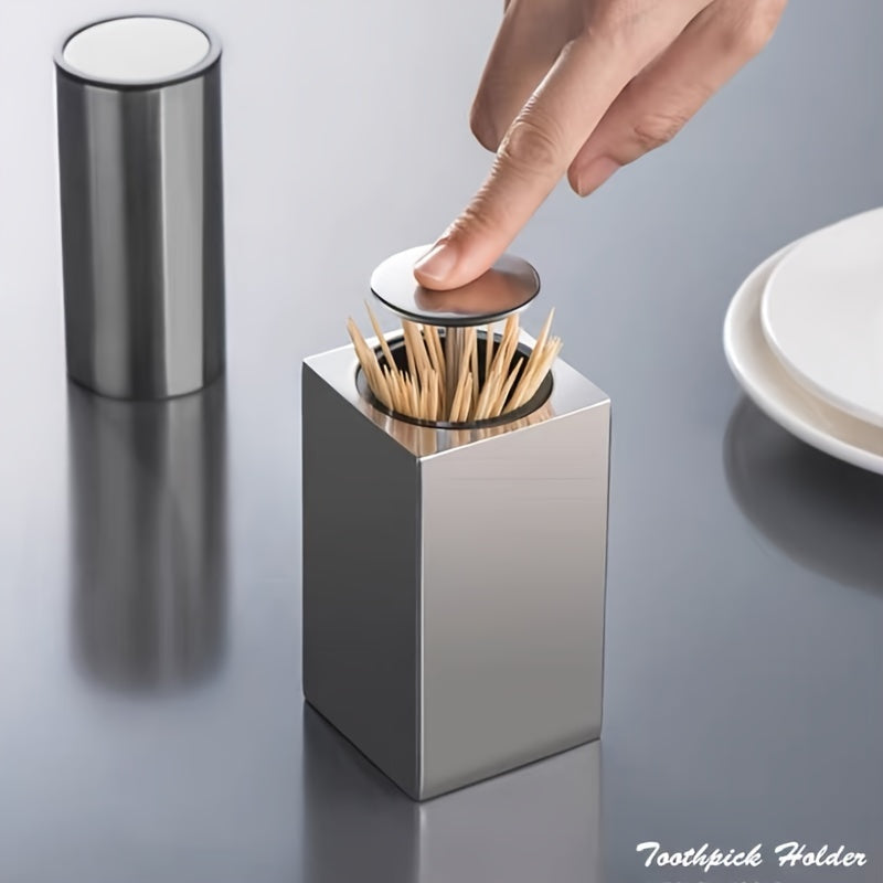 Stainless Steel Toothpick Holder Automatic Push-Open Compact Hygienic Toothpick Dispenser