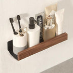 Solid Wood Bathroom Organizer Shelf Drill-Free Adhesive Mount Storage Rack