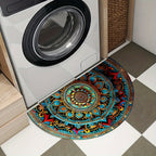 Half Moon Mandala Door Mat Semi-Circular Polyester Entry Mat with Anti-Slip Backing and Machine Washable Design