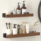Solid Wood Bathroom Organizer Shelf Drill-Free Adhesive Mount Storage Rack