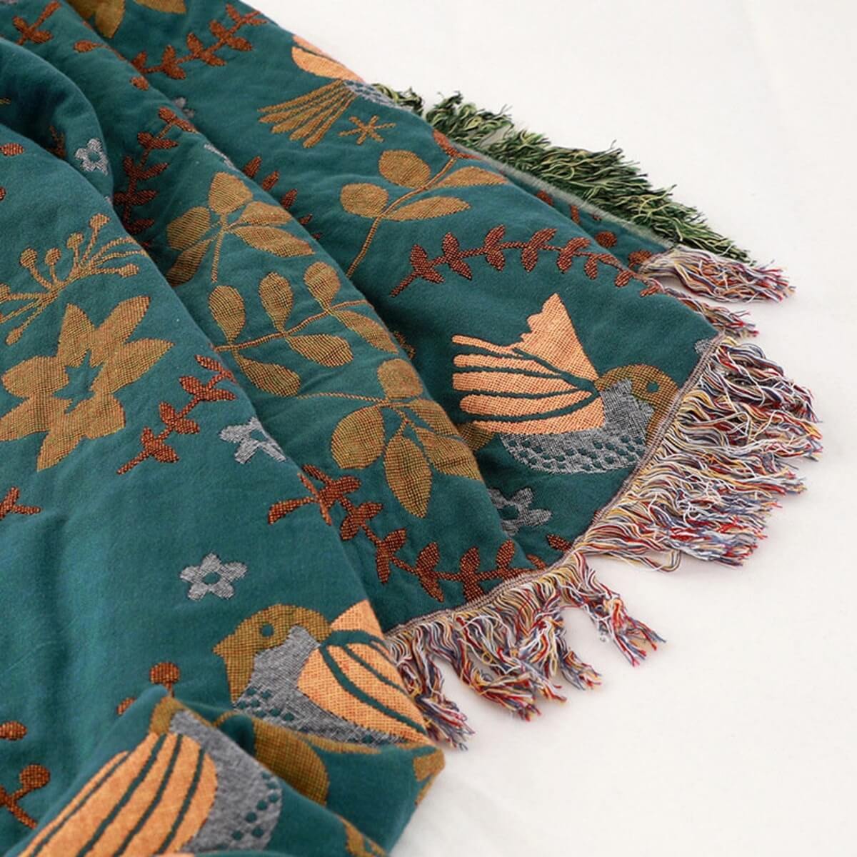 Reversible Scandinavian Bird Throw Blanket Cotton Double-Sided Cozy Lightweight for Home