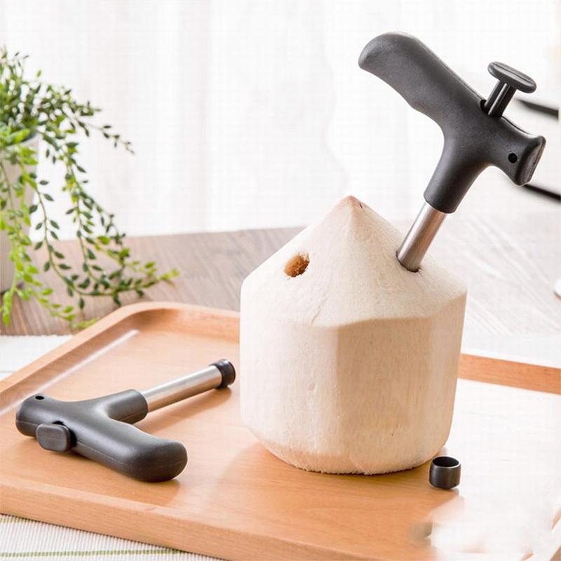 Stainless Steel Coconut Opener Tool with Ergonomic Grip and Large Hole Design for Easy Juice Access