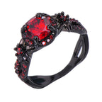 Vintage Black Sapphire Ring Copper Gold Plated Unisex Artificial Stone Round Band