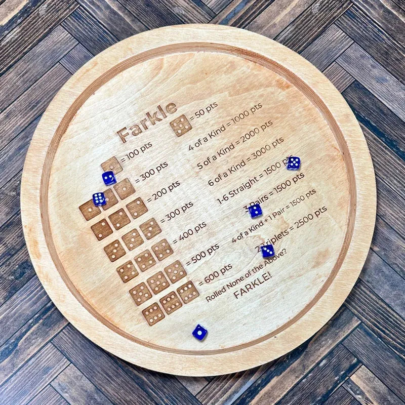 Farkle Dice Tray with Laser-Engraved Scoring System and 6 Dice, 7 or 14 Inch Multipurpose Game Tray