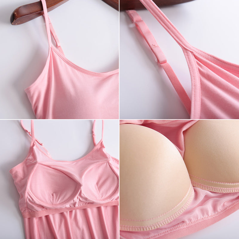 Tank Top with Built-In Shelf Bra Viscose Fiber Adjustable Straps Multiple Colors