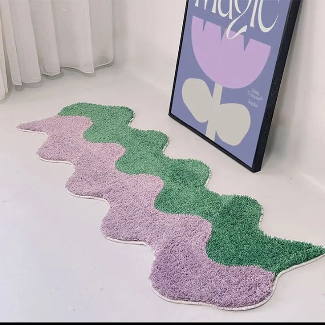 Abstract Color Block Cotton-Polyester Rug 45x120cm Machine Washable Stain Resistant Contemporary Design