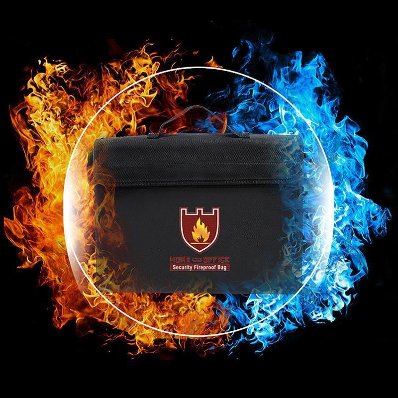 Fireproof Waterproof Document Bag Fiberglass Heat Resistant Fire Safe Storage 38x28x7.5 cm Black