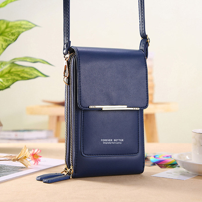 Anti-Theft Leather Crossbody Bag with RFID Protection and Touchscreen Phone Compartment Compact Shoulder Bag for Women