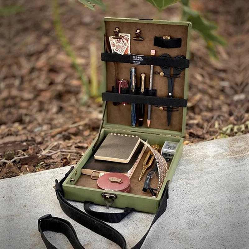 Writers Messenger Wooden Box A5 Walnut Storage Case with Pen Holders and Clips