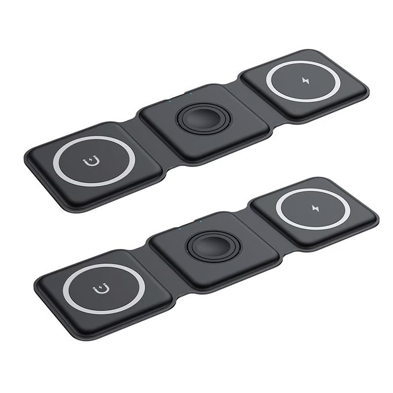 Foldable 3-in-1 Wireless Charger 15W Fast Charging for Phone AirPods Apple Watch Black White