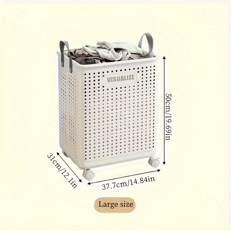 Foldable Laundry Box with Wheels and Castors Mobile Storage Basket for Laundry Room