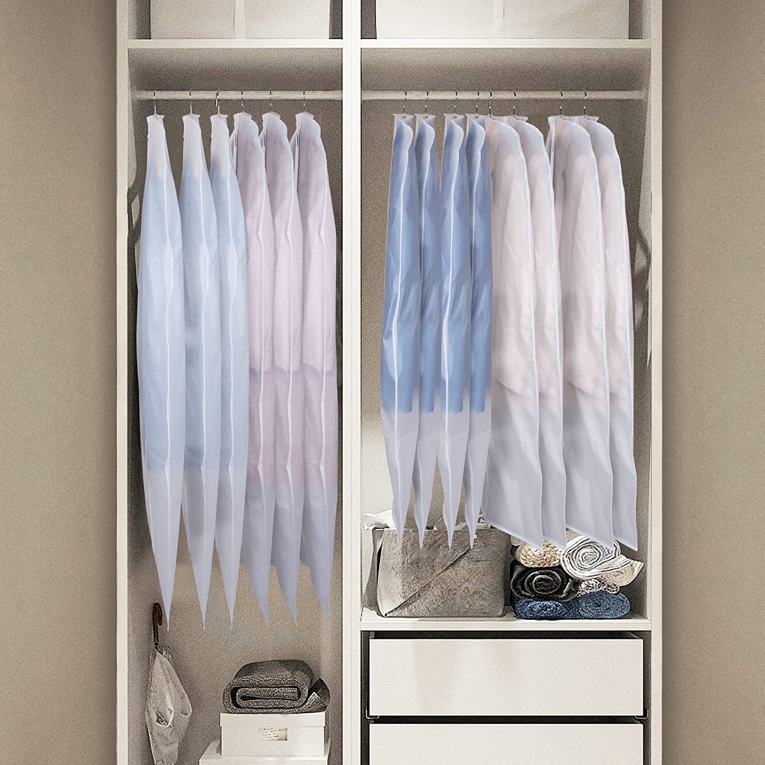 6-Piece Clear Garment Bags with Full-Length Zipper 61x137 cm Durable Breathable Storage Covers