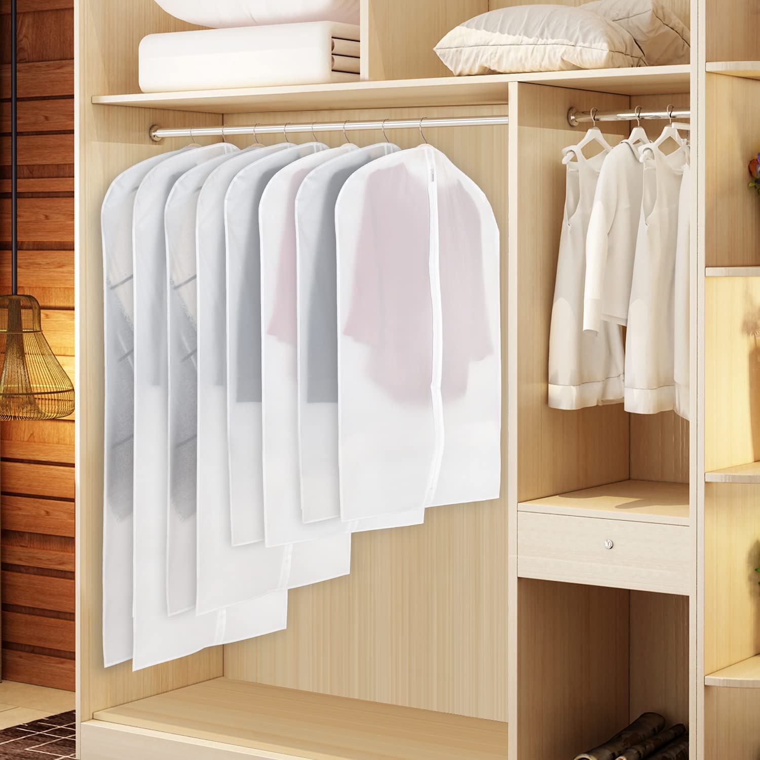 6-Piece Clear Garment Bags with Full-Length Zipper 61x137 cm Durable Breathable Storage Covers