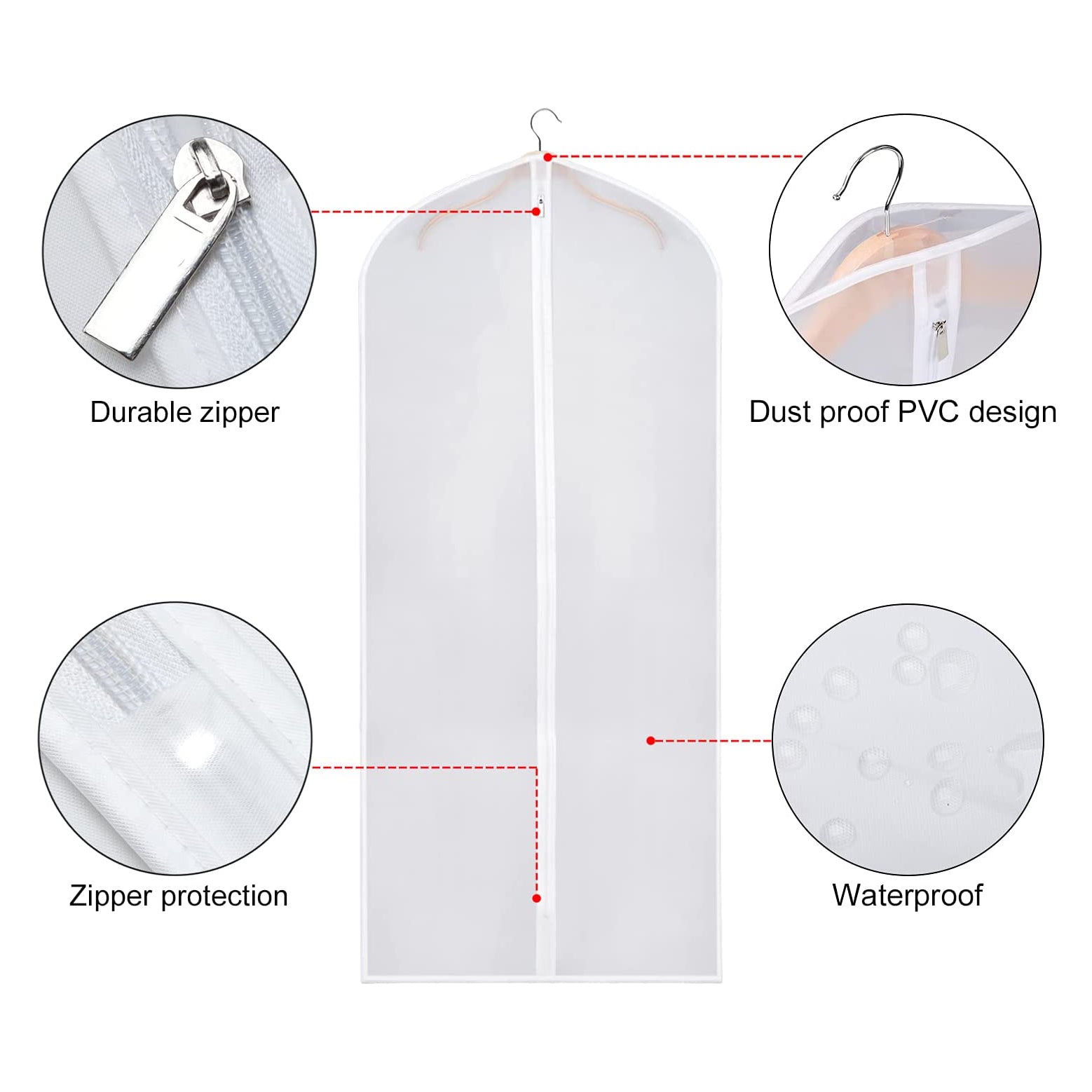 6-Piece Clear Garment Bags with Full-Length Zipper 61x137 cm Durable Breathable Storage Covers