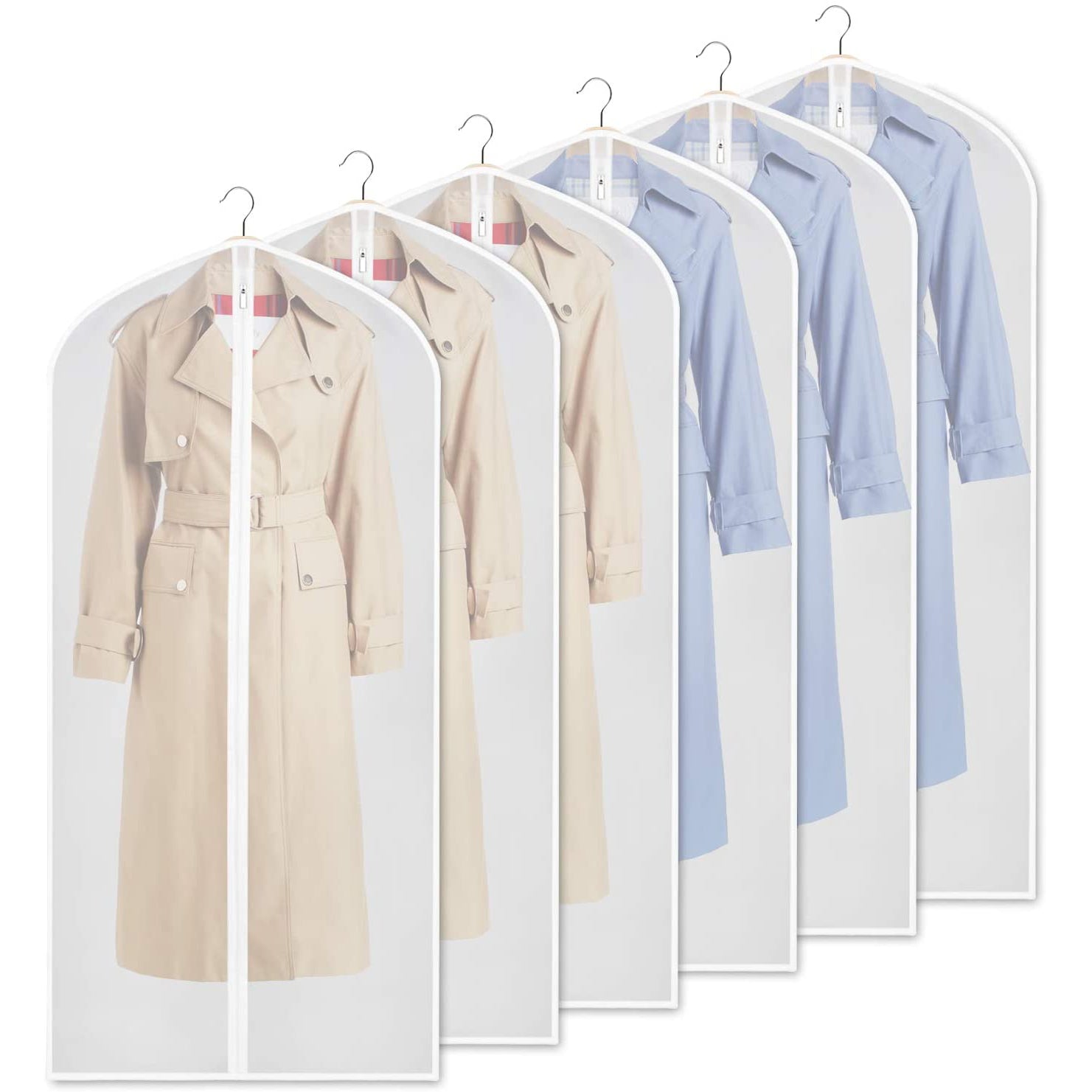 6-Piece Clear Garment Bags with Full-Length Zipper 61x137 cm Durable Breathable Storage Covers