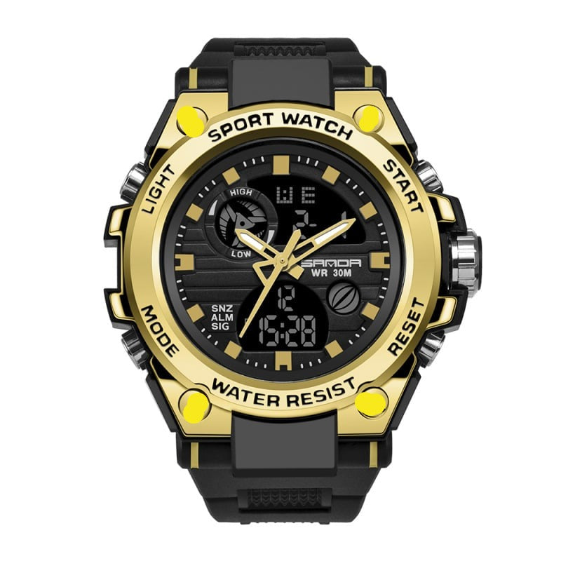Men's Waterproof Dual-Display Sport Watch with Luminous Dial and Resin Strap