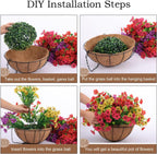EterniBloom Artificial Hanging Flower Basket with 12 Silk Flowers Weatherproof UV-Resistant Decor