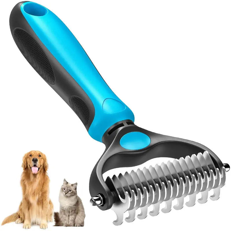 Double-Sided Pet Grooming Brush Stainless Steel Pins Pain-Free Detangling for Dogs Cats Rabbits