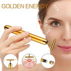 Facial T-Bar Gold Massager Vibrating Skin Roller for Face and Neck with Geranium Plated Metal