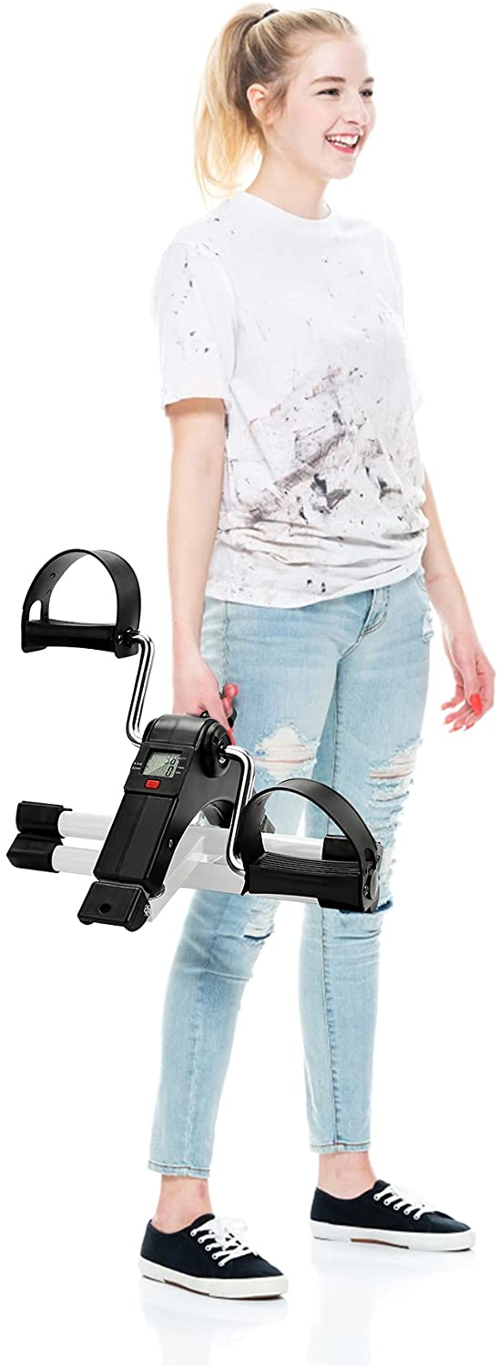 Mini Home Trainer Fitness Bike with LCD Display Foldable Pedal Exerciser with Adjustable Resistance