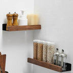 Solid Wood Bathroom Organizer Shelf Drill-Free Adhesive Mount Storage Rack