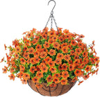 EterniBloom Artificial Hanging Flower Basket with 12 Silk Flowers Weatherproof UV-Resistant Decor