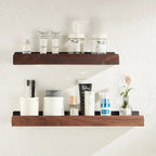 Solid Wood Bathroom Organizer Shelf Drill-Free Adhesive Mount Storage Rack